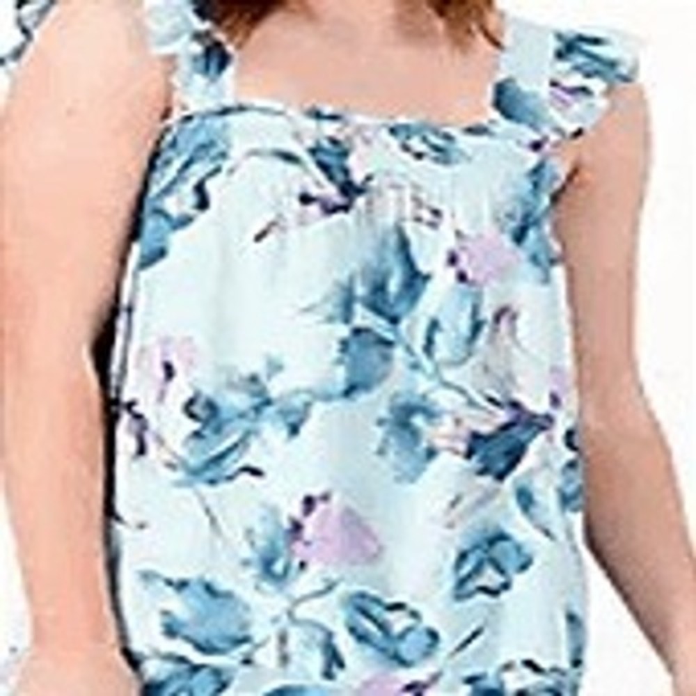 Breezies Womens Large Simple Breeze Flutter Sleeve Top Blue Floral A5995598 - Picture 2 of 6
